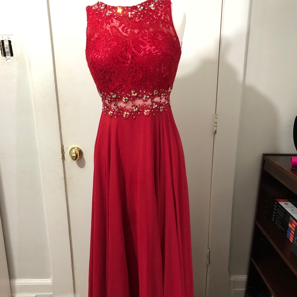 Long red prom dress